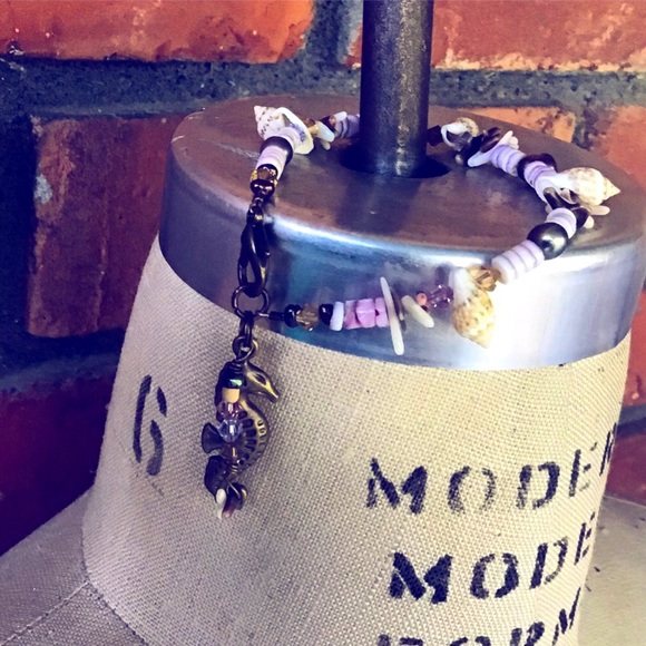 Artisan Lilac Purple Seahorse and Shell Tropical Bracelet - Picture 5 of 7
